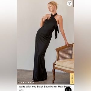 LULUS BLACK HALTER DRESS- Waltz With You Black Satin Halter Maxi Dress